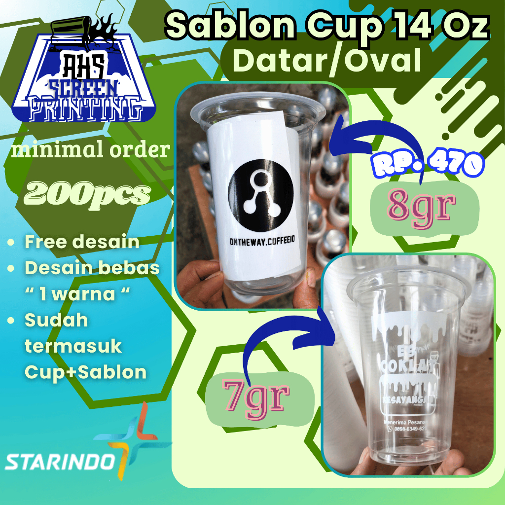 Sablon Cup Starindo 14 Oz oval 8gr / 14 Oz datar 7gr - AHS Sablon