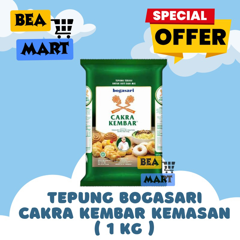 

Tepung CAKRA KEMBAR Premium 1kg | Tepung Terigu Roti Kue Bogasari Hijau 1 kg