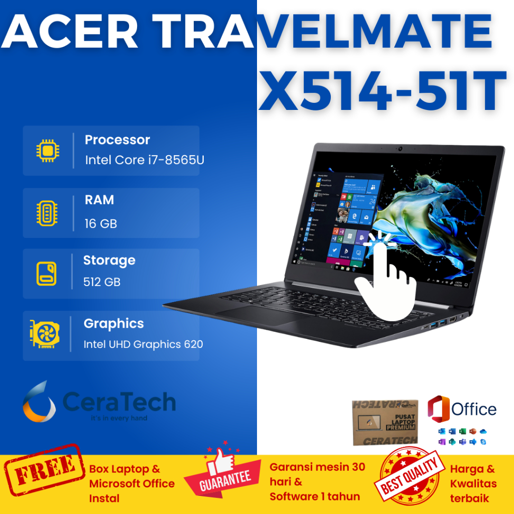 Laptop Acer Travelmate X514-51T Touchscreen - Intel Core i7 Gen 8 - Ram 16 Ssd 512gb - Full HD - Ult