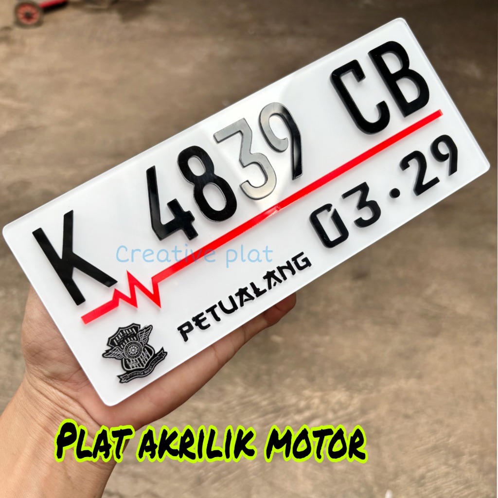 CUSTOM Plat Nomor Motor NOMOR TIMBUL AKRILIK VARIASI PUTIH HITAM GOLD + NAMA