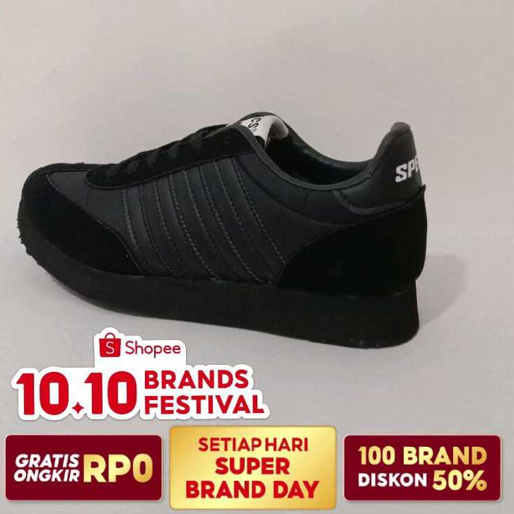 sepatu runing pria specs104sepatu olahraga>sepatu sekolah hitam polos unisex bahan kanvas size 36-43