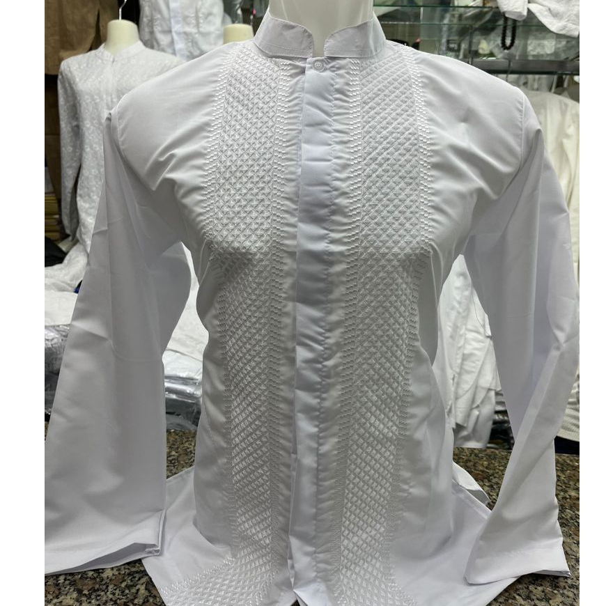 Baju Koko Pria Putih / Kemeja Koko Tangan Panjang Premium