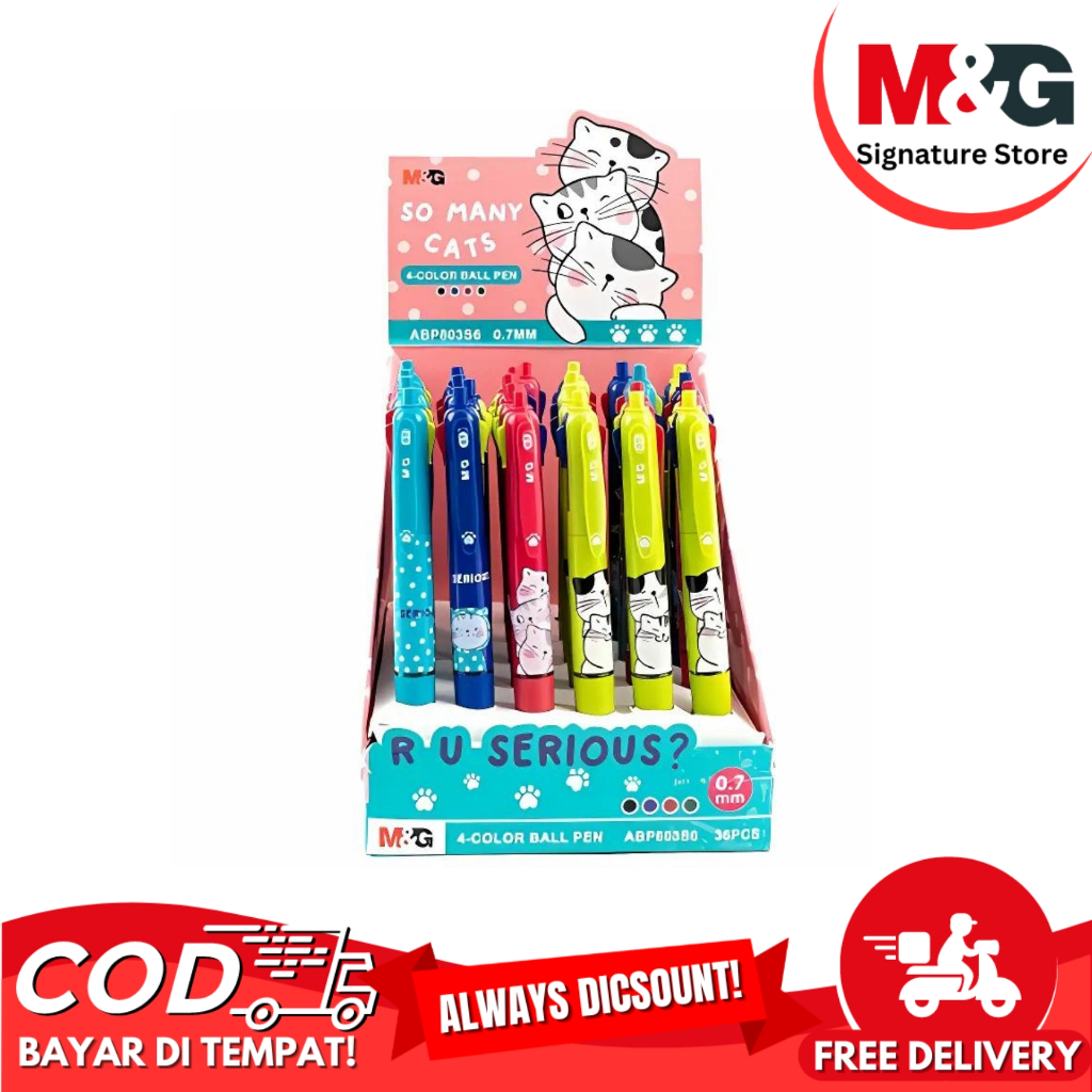 

Pulpen 4 Warna M&G #ABP803S60407P4C Ballpoin 4 Warna Tema So Many Cats All Warna Barel