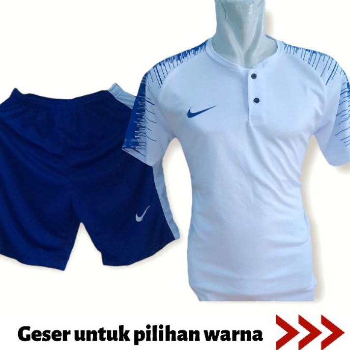 Hemat Jersey futsal kancing dewasa Setelan baju dan celana kaos sepak bola tim bahan Dryfit warna pu