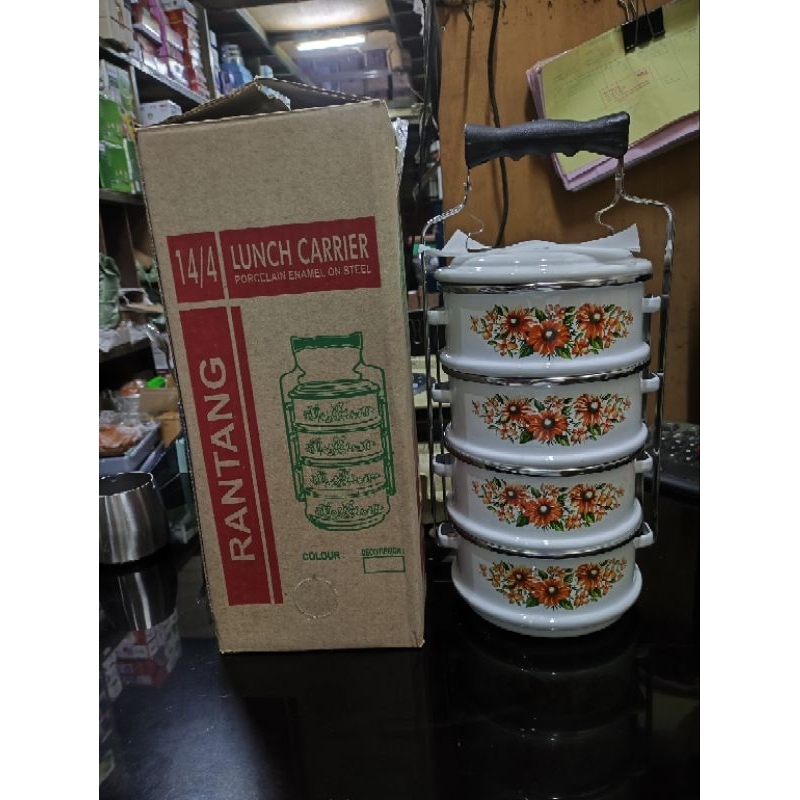 Rantang Enamel Jadul Kembang Putih Susun 4