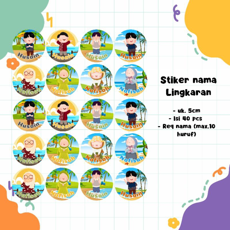 

Stiker label nama bulat aestetik lucu