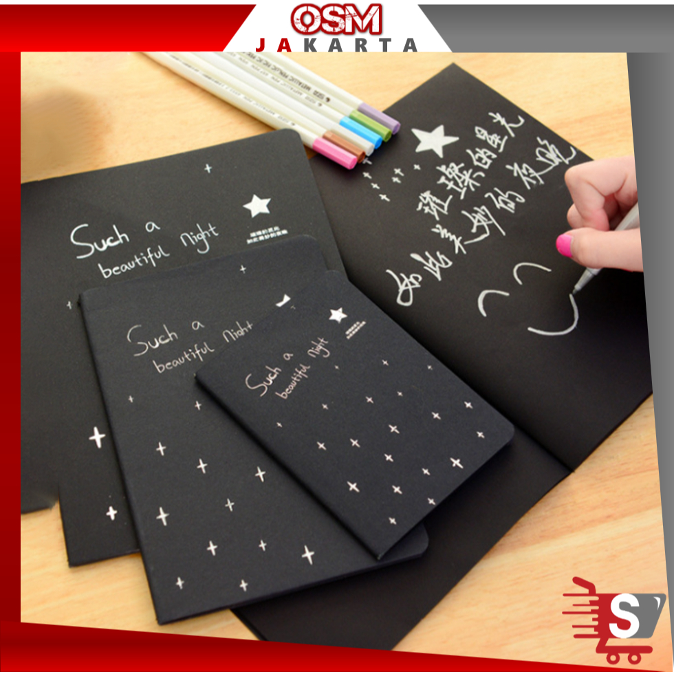 

OSM JKT 6448 Buku Tulis Warna Hitam / Notebook Diary Isi 28 Lembar / DIY Scrapbook Agenda Foto Diary / Black Paper Plain Notebook
