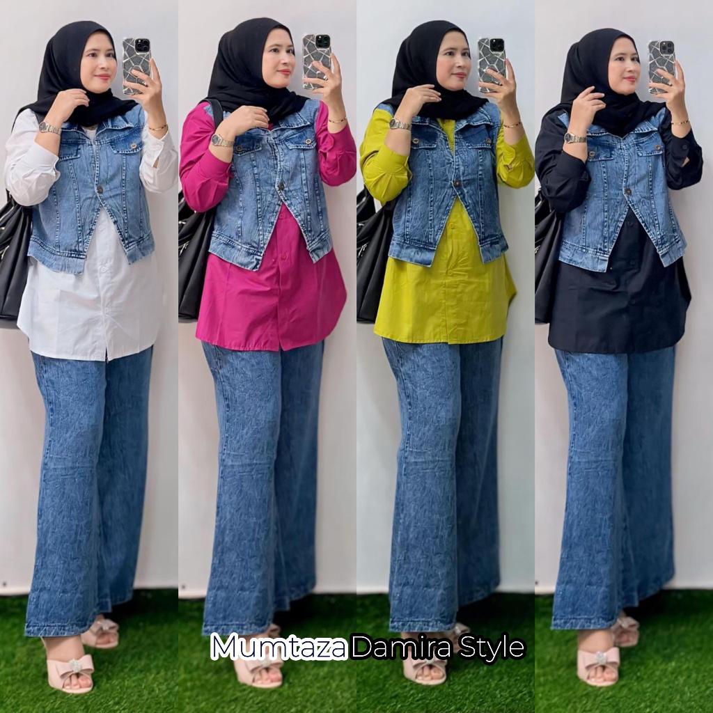 Setelan Celana Jeans Damira by Mumtaza - Bahan Jeans Import Waka Mix Katun - 4 Warna (White, Black, 