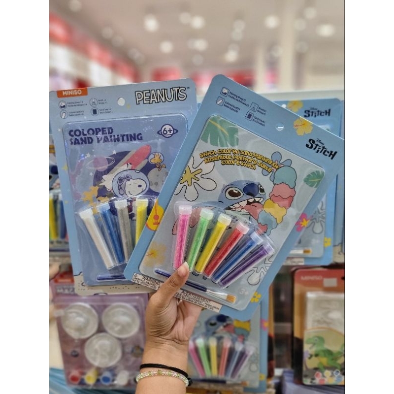 Miniso Stitch and Peanuts Snoopy Colored Sand Painting Kit / Kit Mewarnai