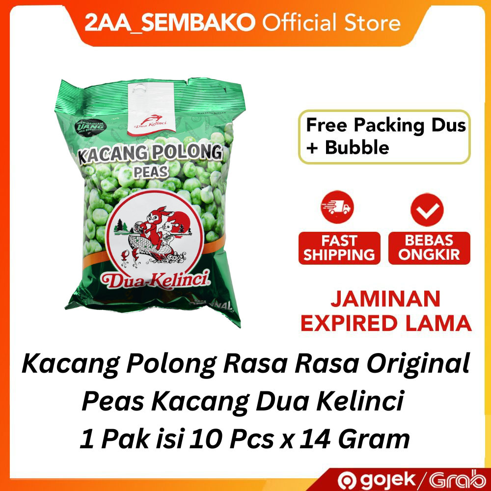 

Kacang Polong Rasa Rasa Original Peas Kacang Dua Kelinci 1 Pak isi 10 Pcs x 14 Gram