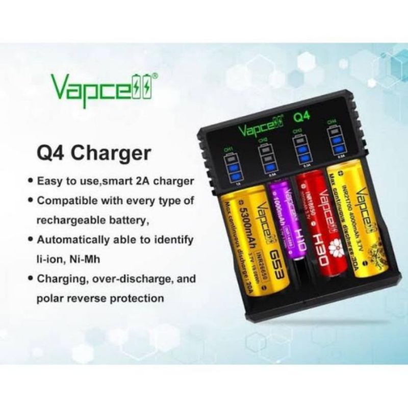 CHARGER 4 SLOT VAPCELL Q4 18650/21700 2A 100% ORIGINAL