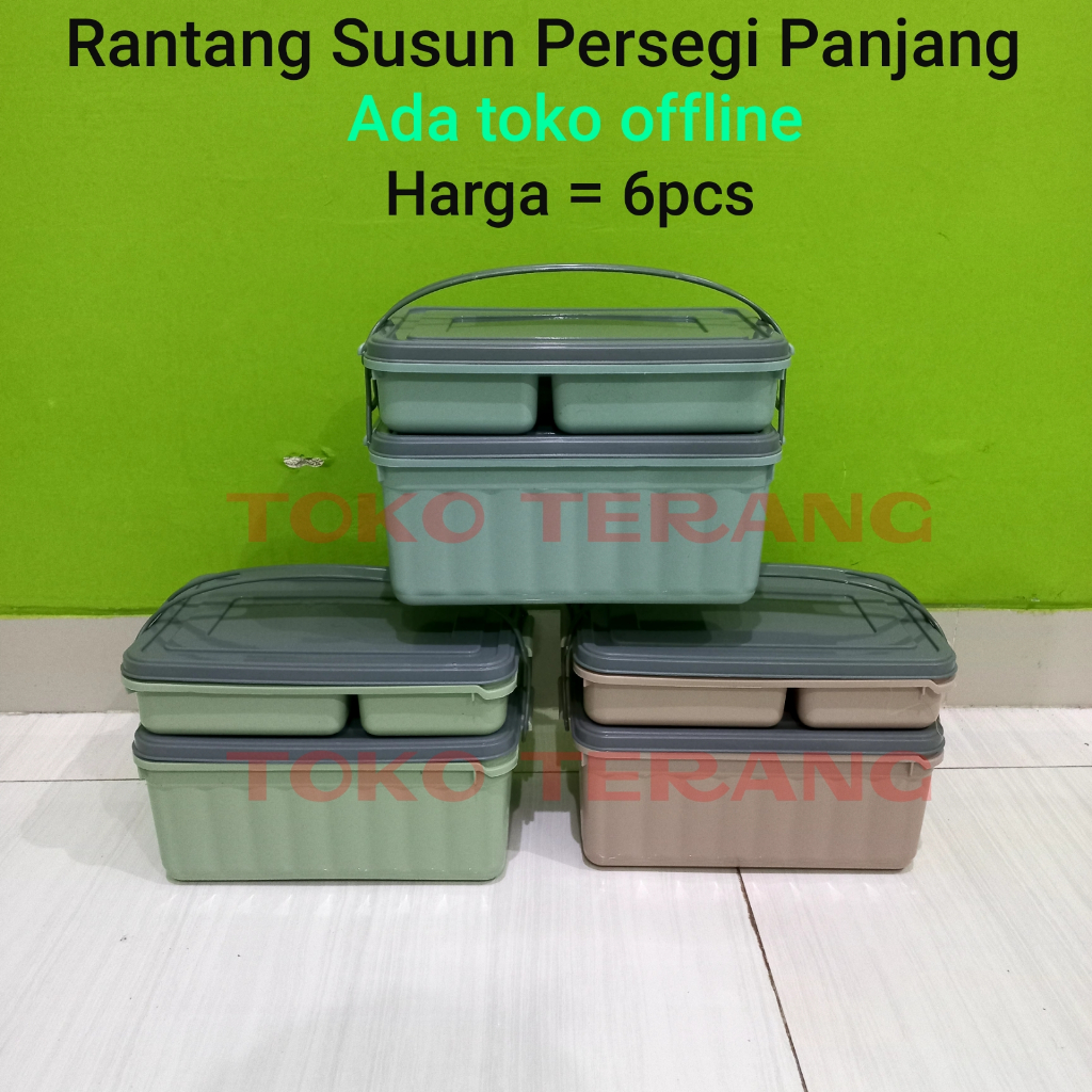 6PCS Rantang susun persegi panjang 2 susun 4 sekat rantang hajatan besar rantang plastik rantang pik