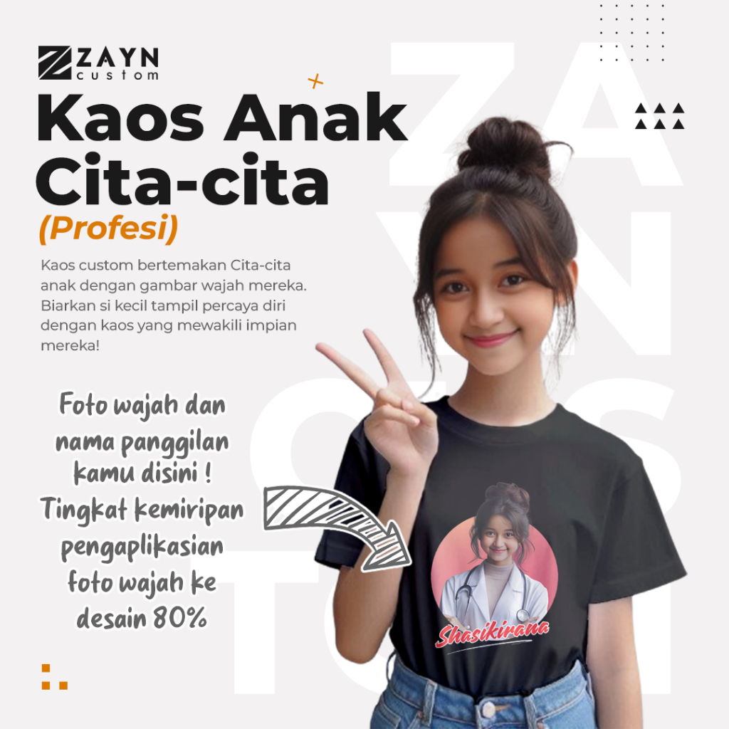 KAOS CITA-CITA DOKTER ANAK PEREMPUAN | KAOS FOTO CUSTOM ANAK TEMA CITA-CITA DOKTER