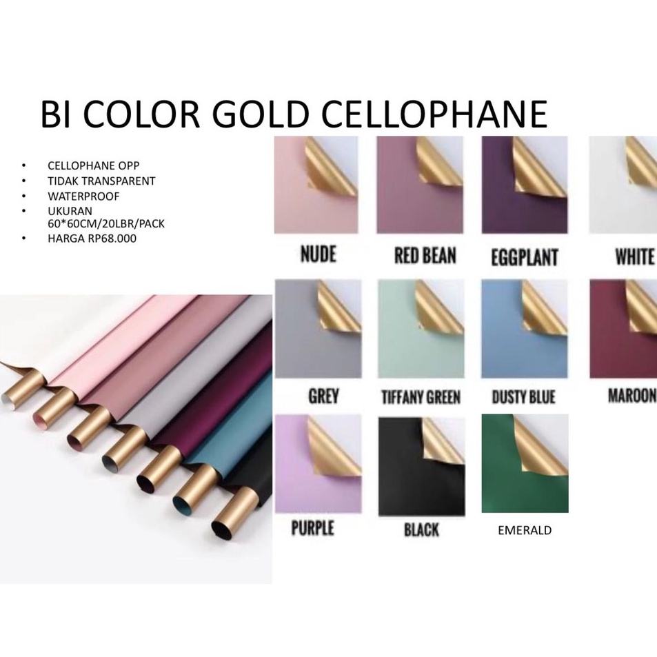 

Super Tambahan 2lembar Bi color gold cellophanekertas bungawrapping paper