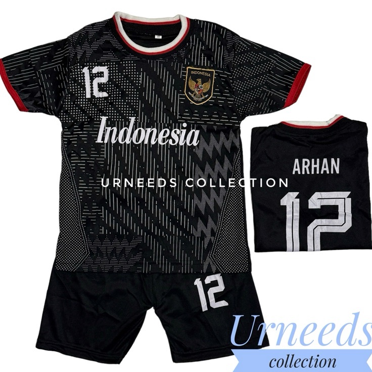 Free Pengemasan  COD  SETELAN BAJU BOLA ANAK TERBARU 224 TIMNAS HITAM  STELAN JERSEY FUTSAL TIMNAS M