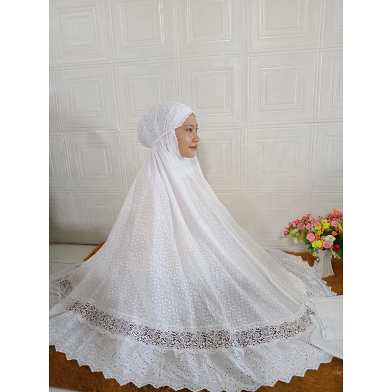 mukena katun Prada bordir khusus putih