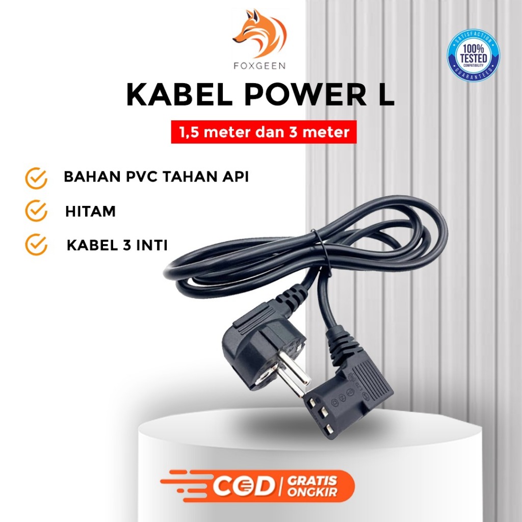 Kabel power komputer siku 1.5 Meter tebal 3 core -  kabel power komputer bengkok