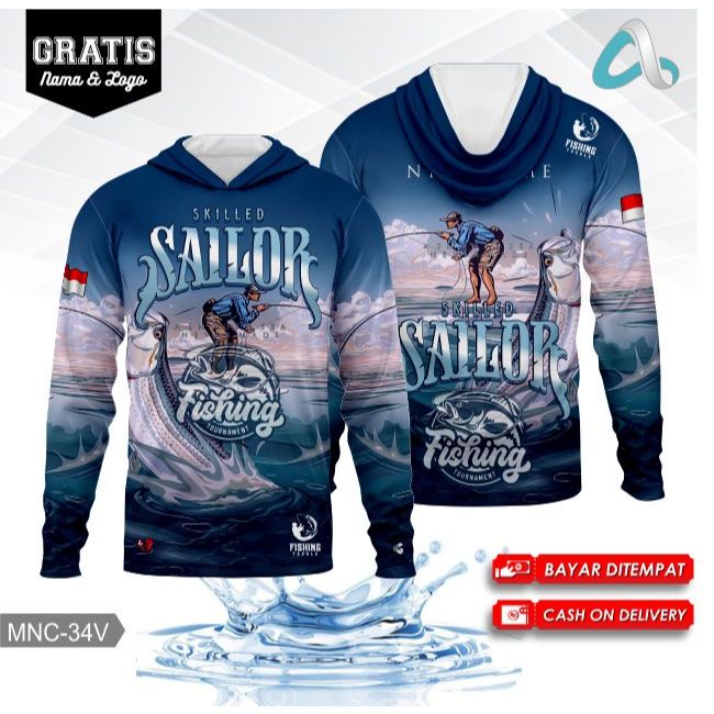 Jersey Mancing Hoodie Costum - Baju Mancing Lengan Panjang -Jersey Mancing Kupluk  Gratis Nama