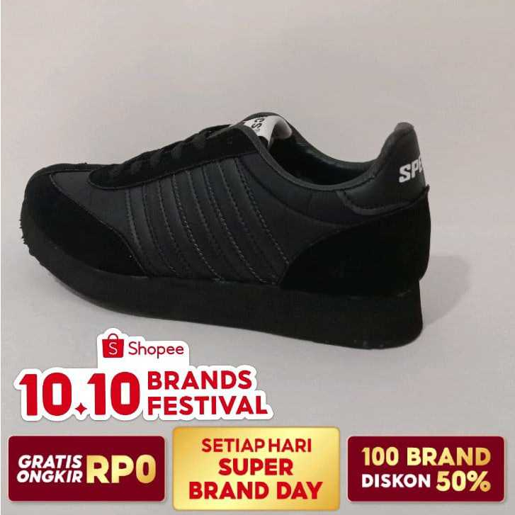 specs104 sepatu sekolah hitam polos bahan kanvas pria wanita size 36-43