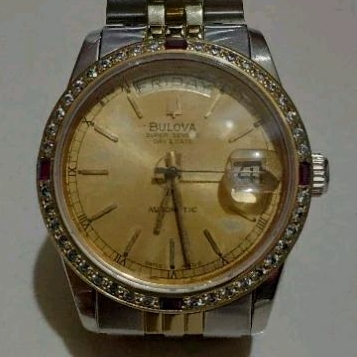 Bulova President Super Seville Day Date Bezel Genuine Diamond Ruby Gemstone Gold Dial Automatic Luxu