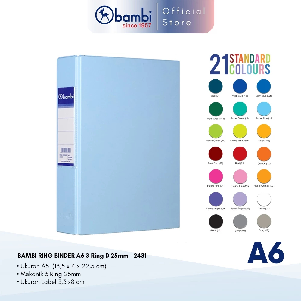 

Bambi Ring Binder A6 3 Ring D-Type MID SIZE 25 mm kode 2431