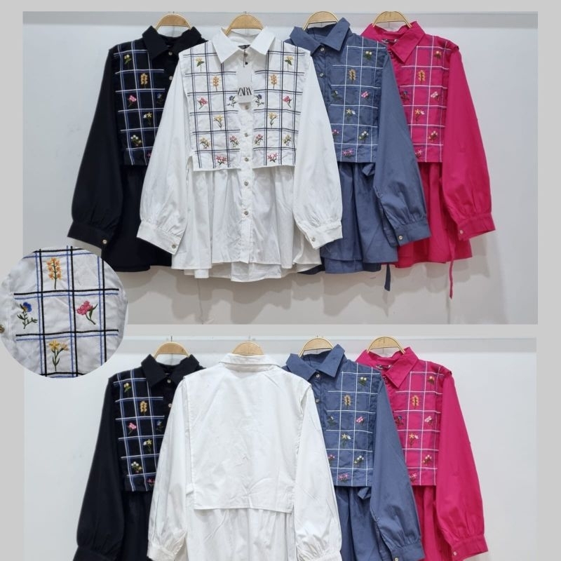 kemeja zara/kemeja salur/kemeja zara salur bordir/zara salur/kemeja wanita/kemeja biru/kemeja zara r
