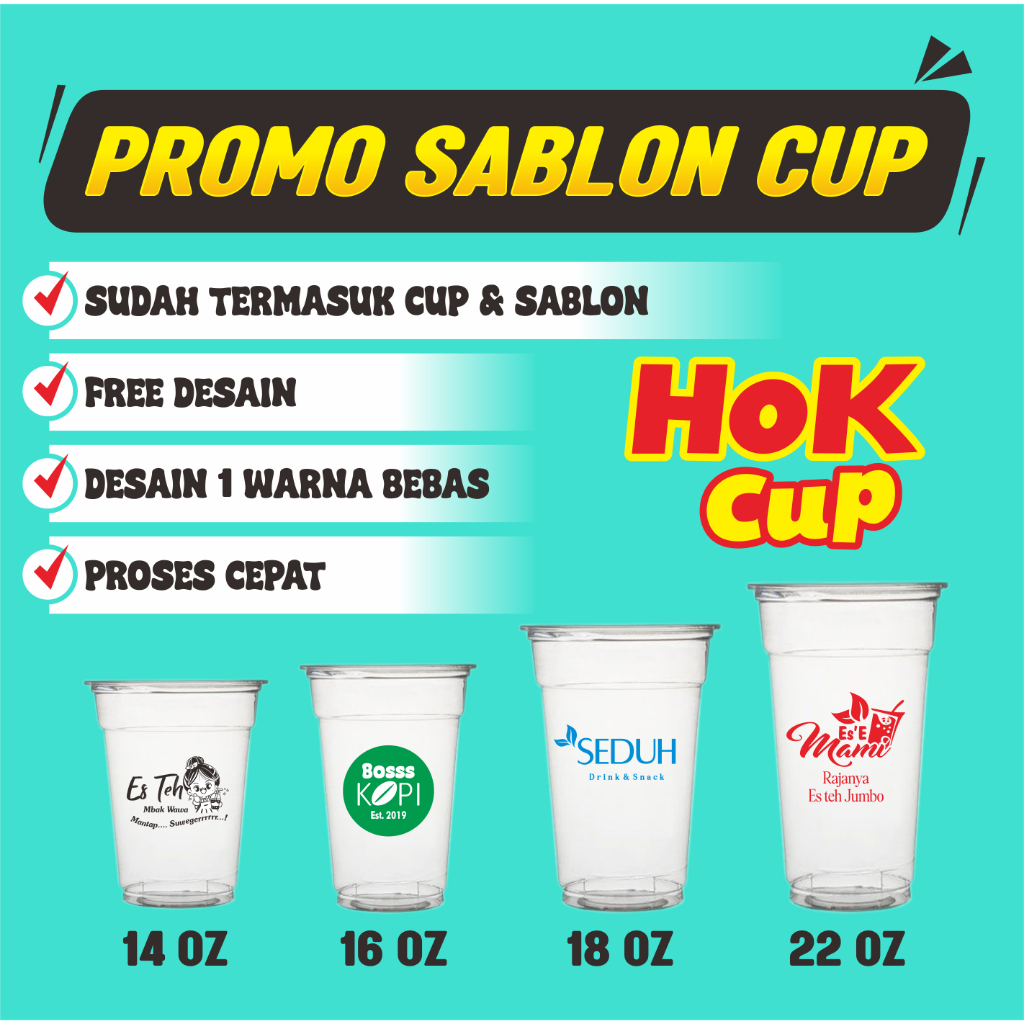 Sablon Cup Gelas Custom 14oz 16oz 18oz 22oz Datar Murah Free Desain