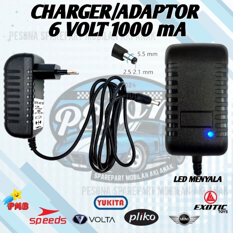 AC/DC ADAPTOR 6VOLT 1000mA MOTOR MOTORAN AKI ANAK VESPA NMAX SCOOPY PLIKO YUKITA PMB MINI SPEEDS VOL