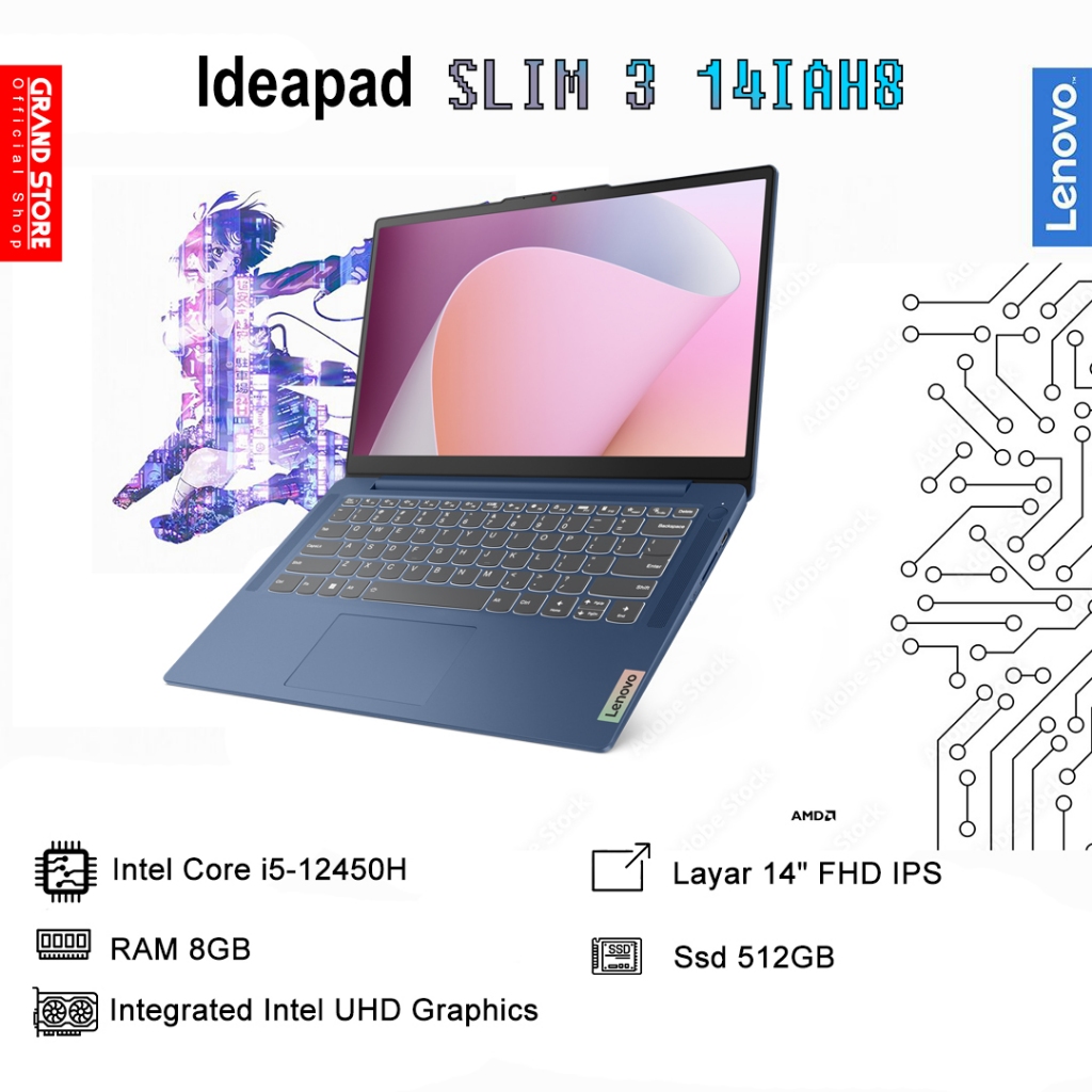 LAPTOP LENOVO IDEAPAD SLIM 3 Core i5-12450H 8GB/512GB WIN 11 PROFESSIONAL