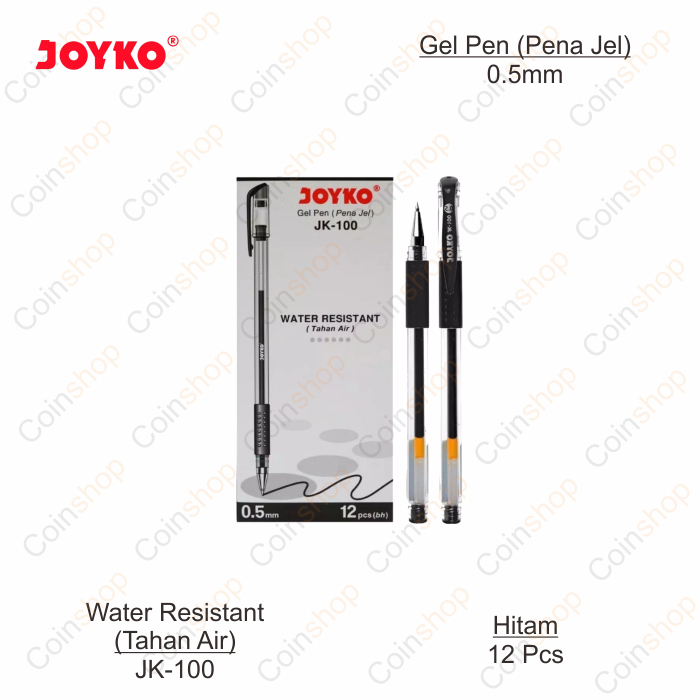 

Joyko JK-100 Gel Pen Pulpen Pena Biru Hitam Merah 0.5mm Per Lusin