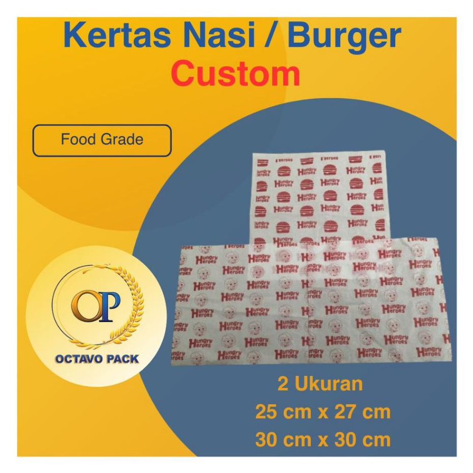 Custom Printing Kertas Nasi & Kertas Burger / Custom Kertas Nasi & Kertas Burger ukuran 25 x 27 & 30