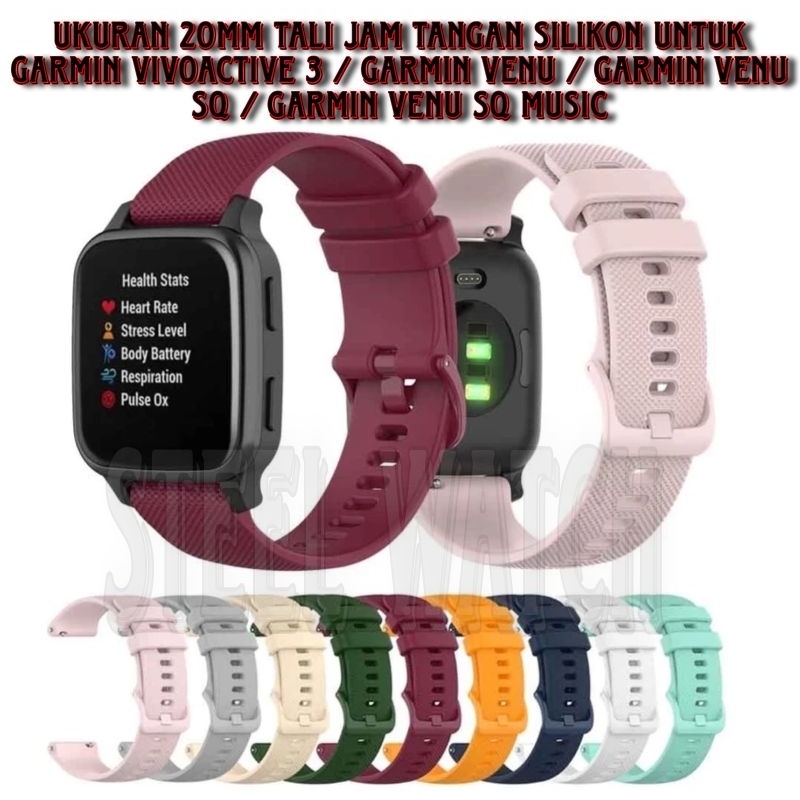 SJ Tali jam Silikon 20mm Untuk Garmin Vivoactive 3 / Garmin Venu / Garmin Venu SQ / Garmin Venu Musi