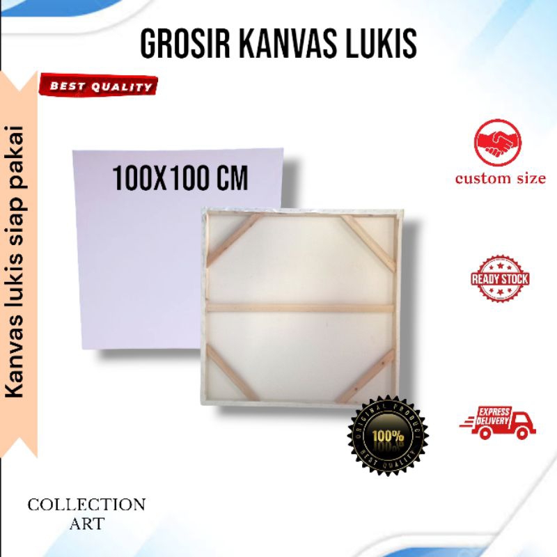

kanvas lukis + spanram 100x100cm Hitam Putih Marshoto siap pakai