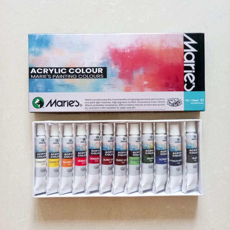 

[ MURAH ] Cat Akrilik Acrylic Colour 12 Warna Marie's 12 ml Maries