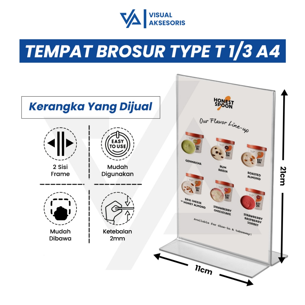 

Tempat Brosur Akrilik 1/3 A4 2mm Portrait 2 sisi / Tent Holder / Tent Card Stand Acrylic