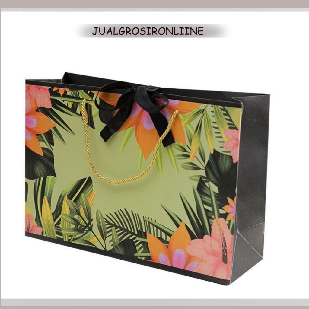 

Paper Bag Premium Jumbo Floral Hijau Tas Sovenir Kantong Premium Gift Bag