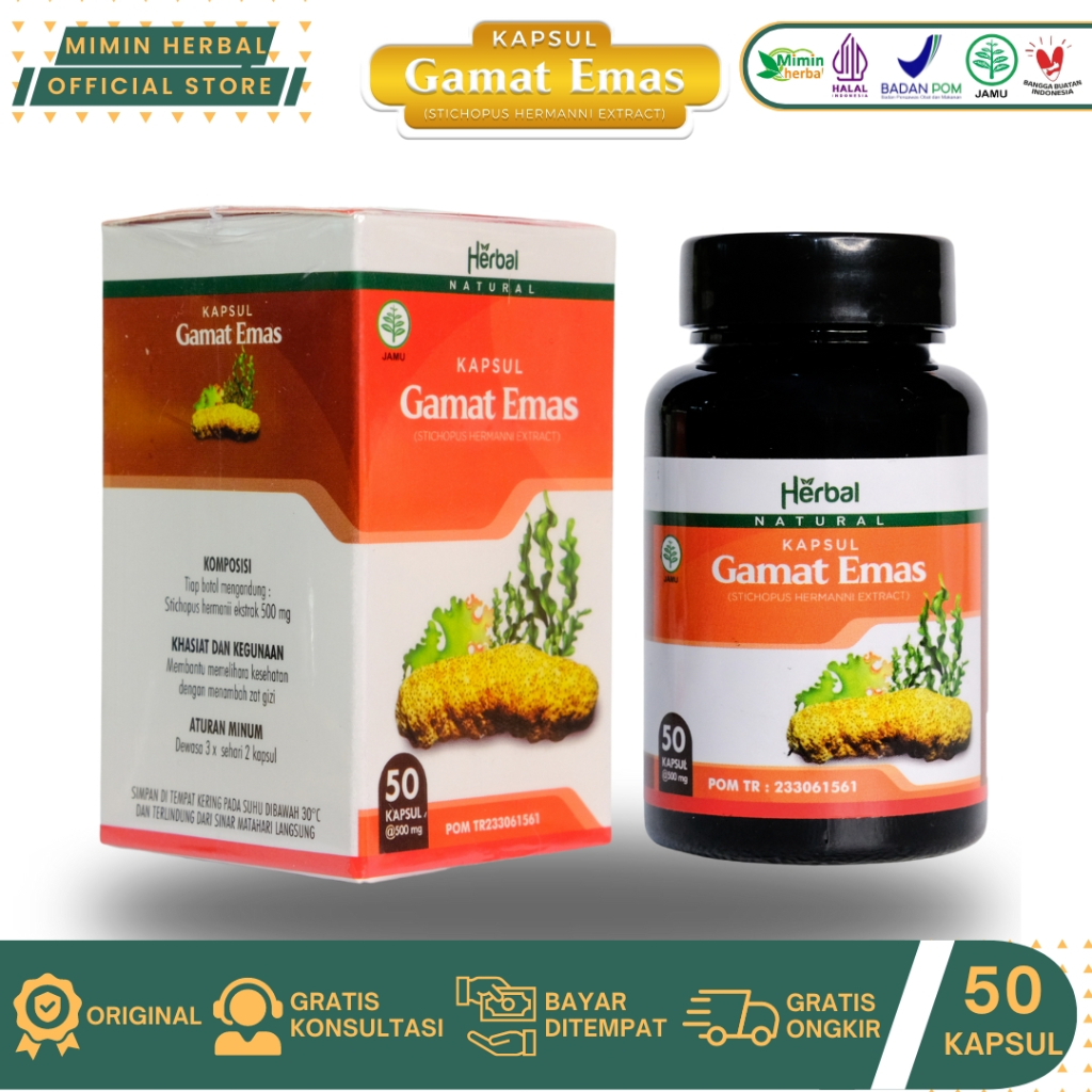 Gamat Emas Kapsul Original 50 Kapsul BPOM Ekstrak Teripang Emas