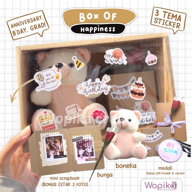 

HAMPERS box of happiness (1 HARI PEMBUATAN) | Hampers boneka, hampers bunga, hampers medali, hampers scrapbook