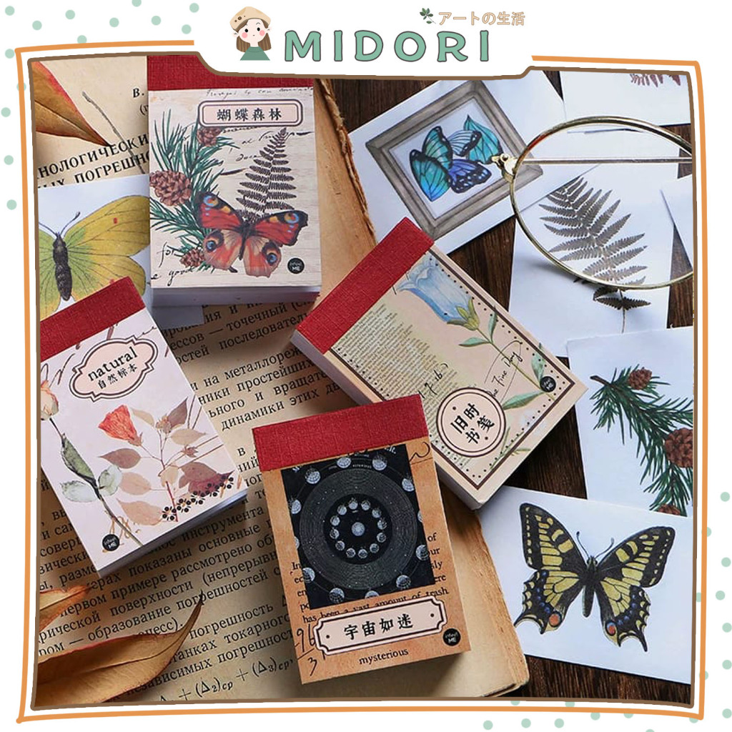 

[MIDORI] 50Lembar NATURAL ART VINTAGE Sticker Deco Book Planner DIY Scrapbook Stiker Dekor Kotak - B0476