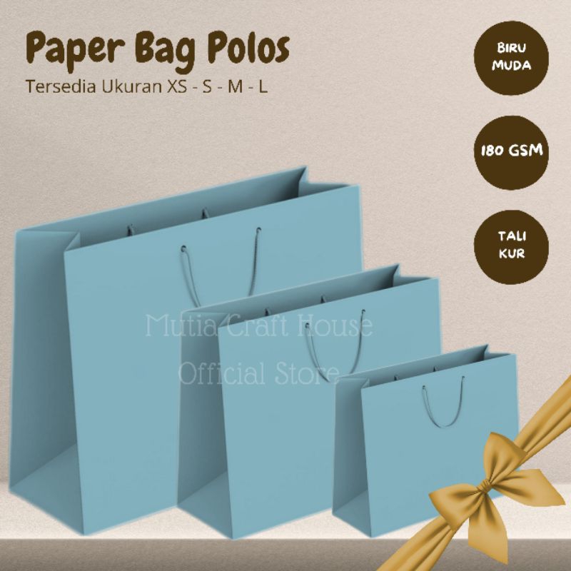 Paper Bag Polos Biru Muda | Shopping Bag Tebal | Paper Bag Landscape Tebal Biru Muda