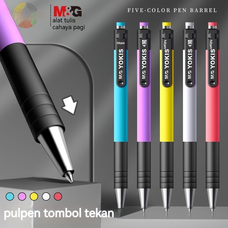 

Bolpoin M&G dengan inti pena hitam, bolpoin atom klasik, bolpoin minyak sedang tipe ditekan, ujung peluru 0,7mm/晨光按压圆珠笔