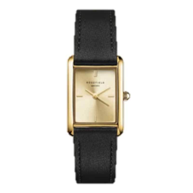 ROSEFIELD Jam Tangan Wanita Heirloom Modern Champagne Dial Gold Black Leather - HCBLG-H07