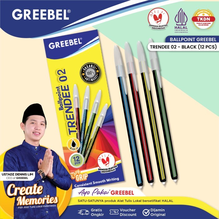 

GREEBEL PULPEN TRENDEE 02 (BLACK) ISI 12 PCS /Pen/Pulpen/Bolpoint untuk kantor kerja kuliah anak