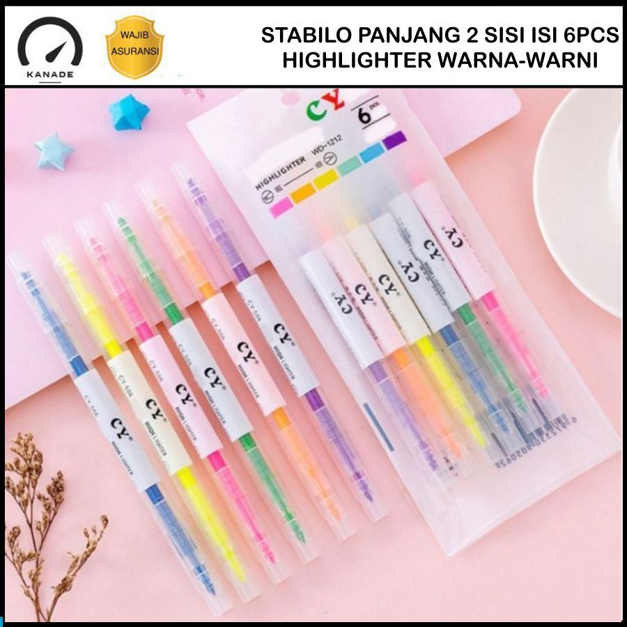 

Stabilo 2 Sisi (1 Pack Isi 6pcs) Highlighter Colorful / Perlengkapan Alat Tulis Kantor Sekolah Anak Spidol Panjang Multicolor Untuk Mewarnai Penanda Kalimat Penting ATK Set Pulpen Warna Coloring