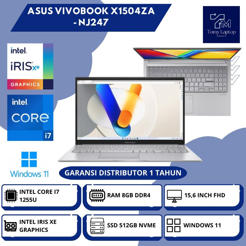 LAPTOP BARU ASUS VIVOBOOK X1504ZA/ INTEL CORE I7-1255U/ RAM 8GB DDR4/ SSD 512GB NVME/ 15,6INCH FHD/ 