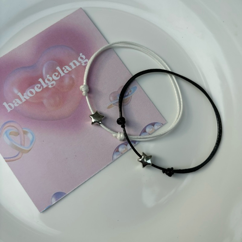 Gelang couple [2pcs] mine yours dipadukan dengan manik star mini tali korea 1mm warna hitam dan puti