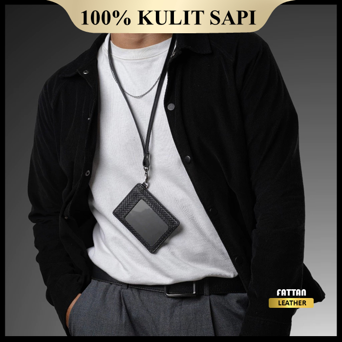 

ID Card Holder Name Tag Kulit Sapi Asli Original 100% Premium Reven Batara leather Lanyard