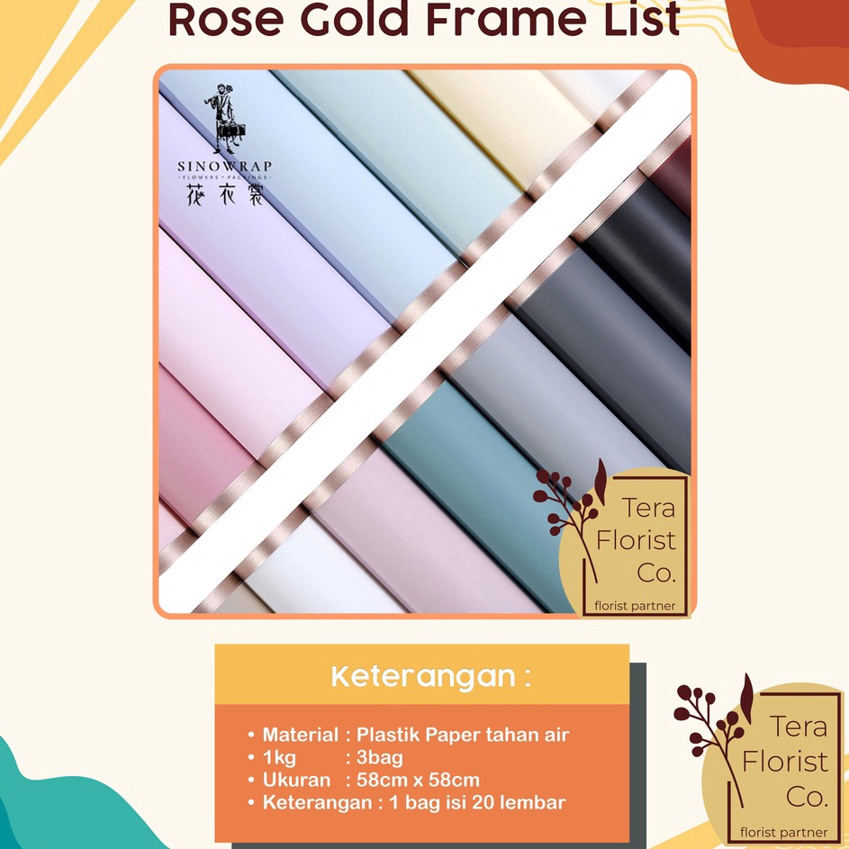 

Diskon Spesial 2 Lembar Cellophane Rose Gold Frame List Kertas Bunga Flower Wrapping Kertas Buket Wrap Paper Bungkus Bouquet Waterproof Pembungkus Kado PGDM