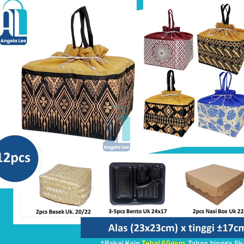 

Paling Laku 12pcs Tas Kain Serut Motif Batik utk 2dus 22x22 Goodie Bag Hajatan syukuran spunbond besek