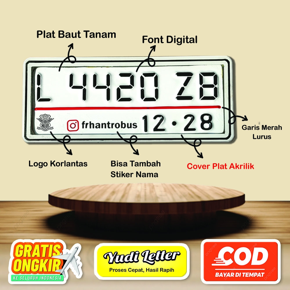 Plat Nomor CB Variasi Plat Akrilik Motor Warna Putih Font Digital ada Logo Korlantas